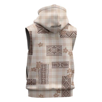 Hawaiian Quilt Tapa On Beige Palaka Motifs Sleeveless Hoodie