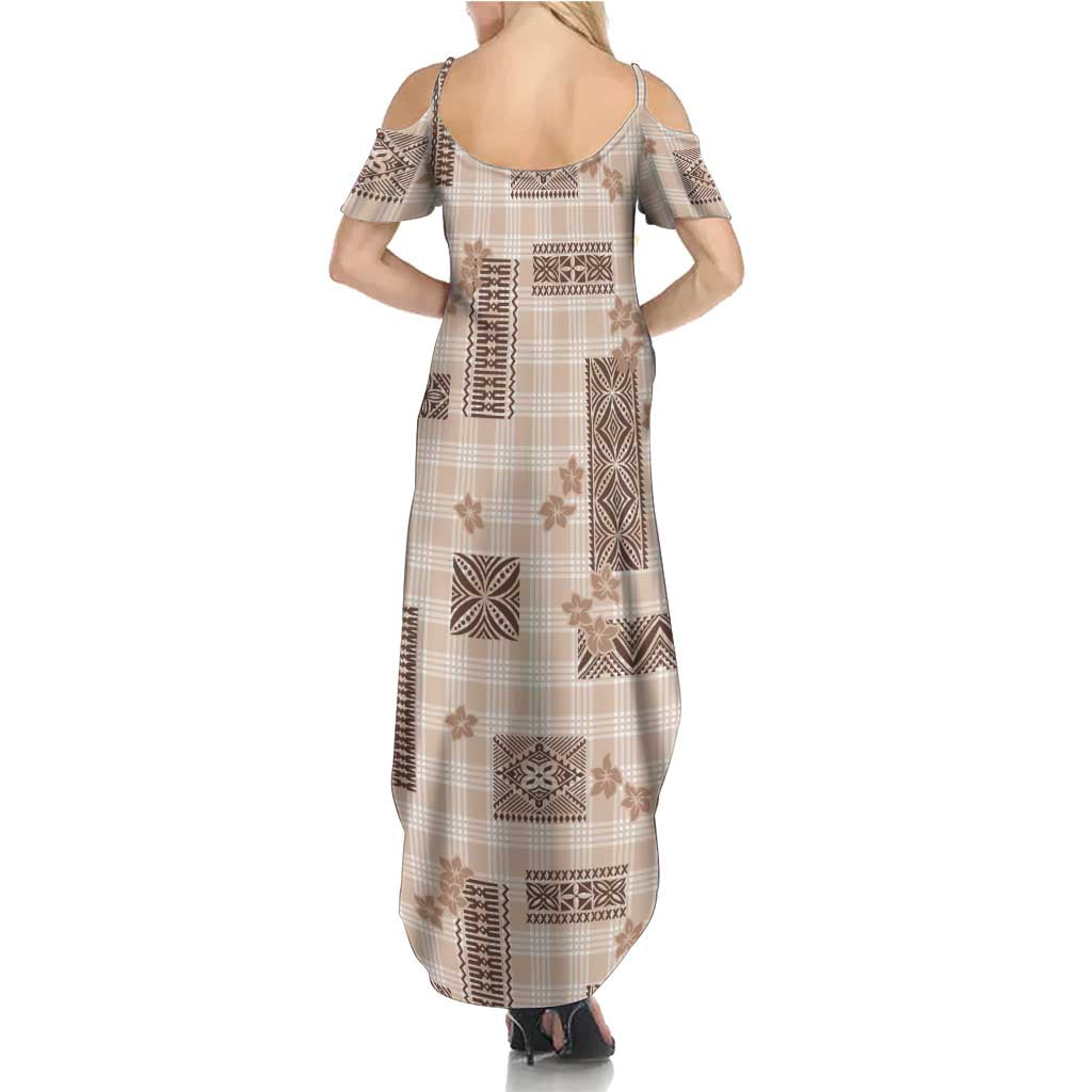 Hawaiian Quilt Tapa On Beige Palaka Motifs Summer Maxi Dress LT7 - Polynesian Pride