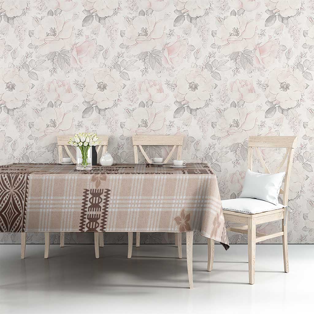 Hawaiian Quilt Tapa On Beige Palaka Motifs Tablecloth