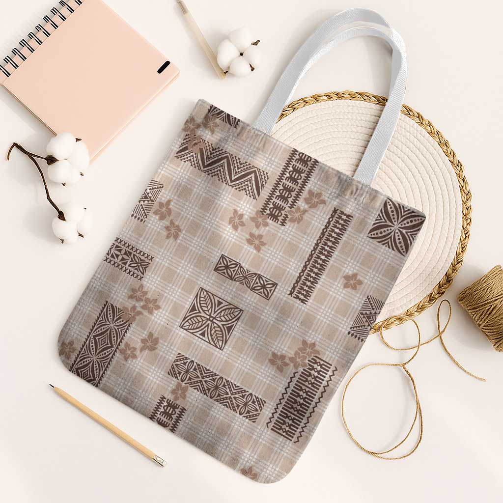 Hawaiian Quilt Tapa On Beige Palaka Motifs Tote Bag