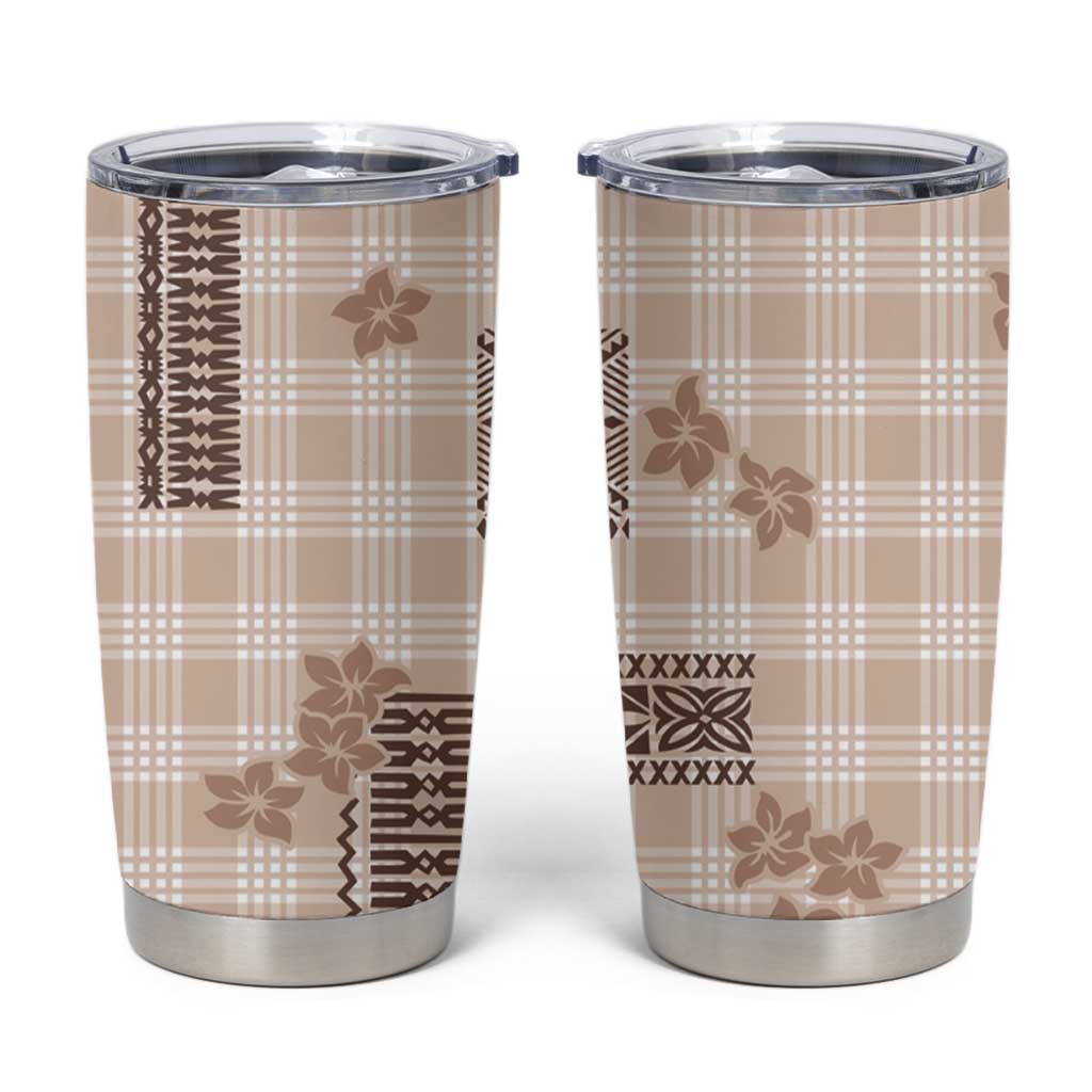 Hawaiian Quilt Tapa On Beige Palaka Motifs Tumbler Cup LT7 Beige - Polynesian Pride