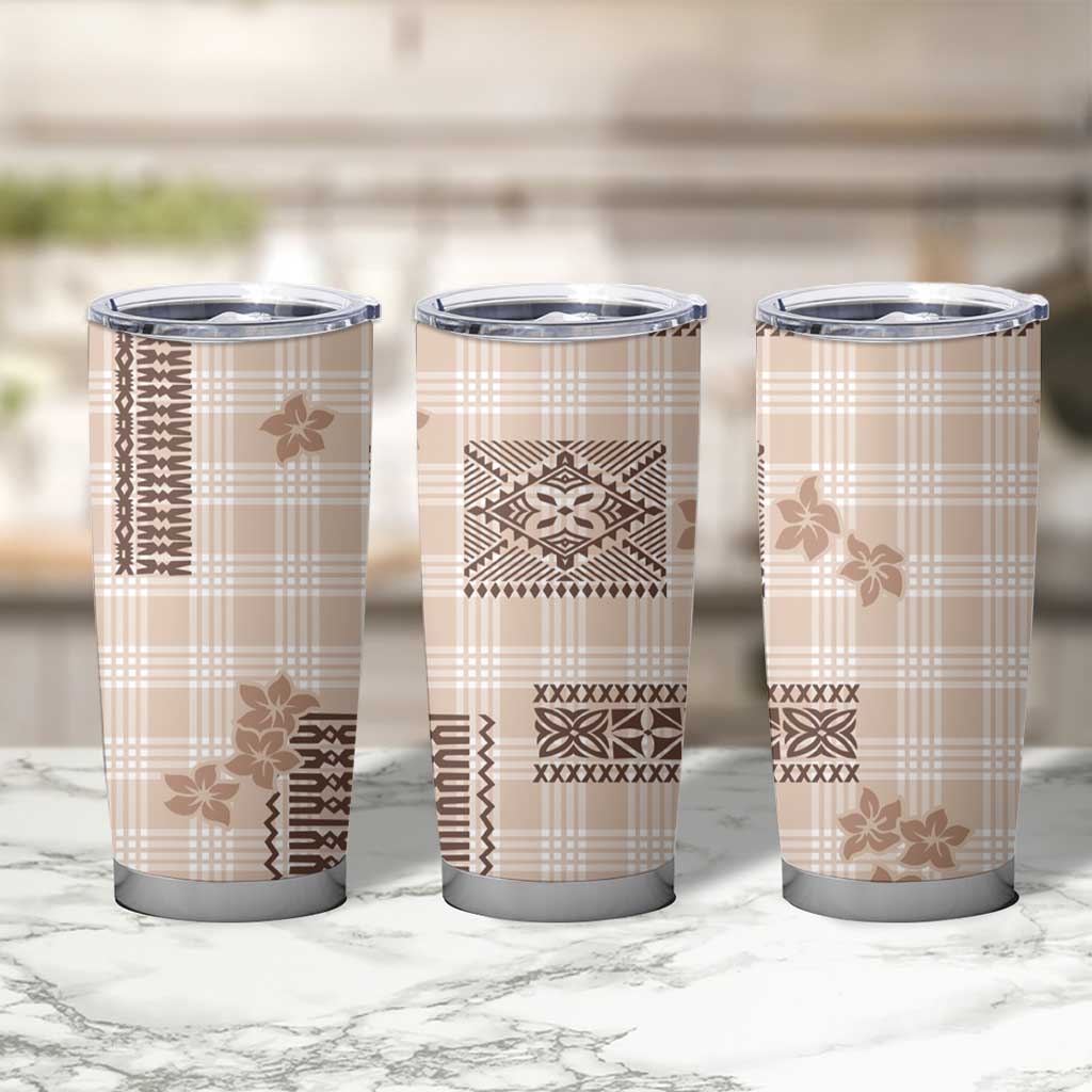 Hawaiian Quilt Tapa On Beige Palaka Motifs Tumbler Cup LT7 - Polynesian Pride