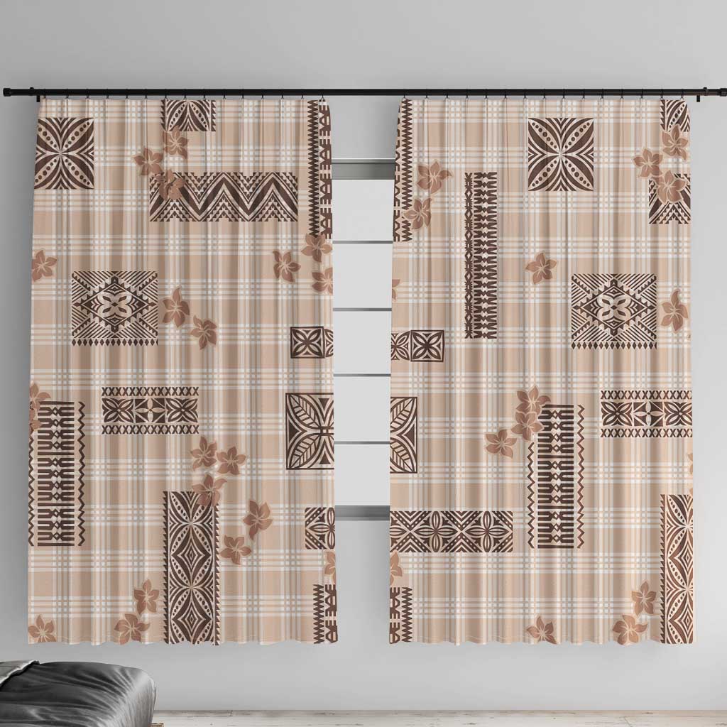 Hawaiian Quilt Tapa On Beige Palaka Motifs Window Curtain