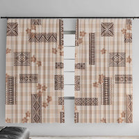 Hawaiian Quilt Tapa On Beige Palaka Motifs Window Curtain