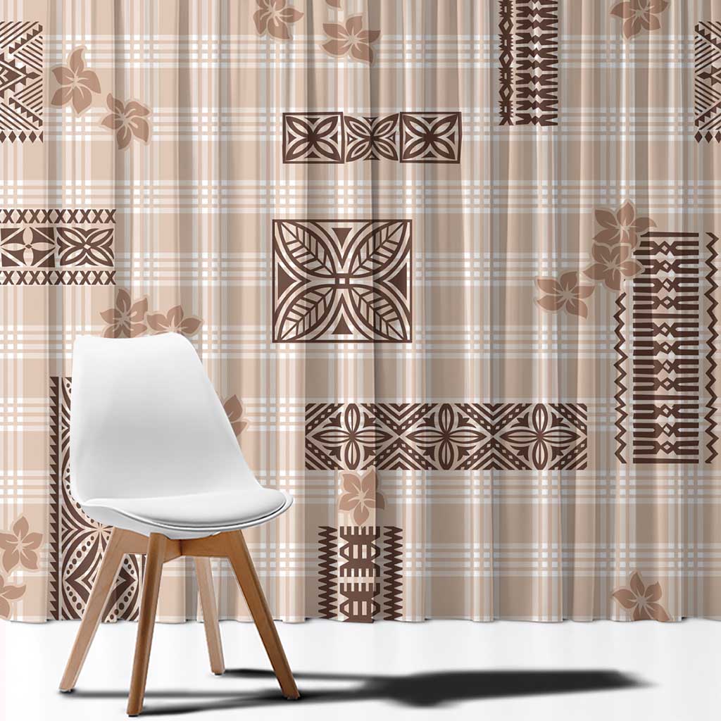 Hawaiian Quilt Tapa On Beige Palaka Motifs Window Curtain