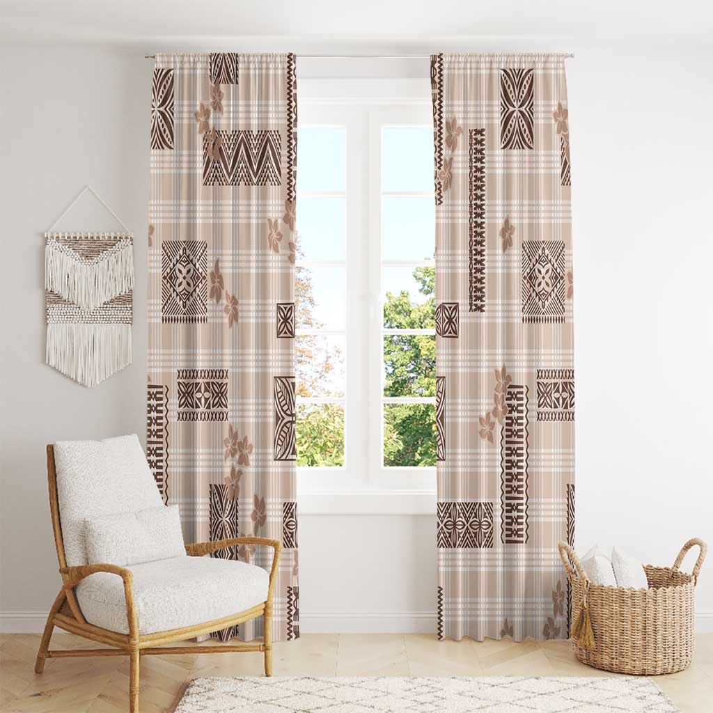 Hawaiian Quilt Tapa On Beige Palaka Motifs Window Curtain