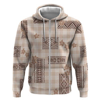 Hawaiian Quilt Tapa On Beige Palaka Motifs Zip Hoodie LT7 Zip Hoodie Beige - Polynesian Pride