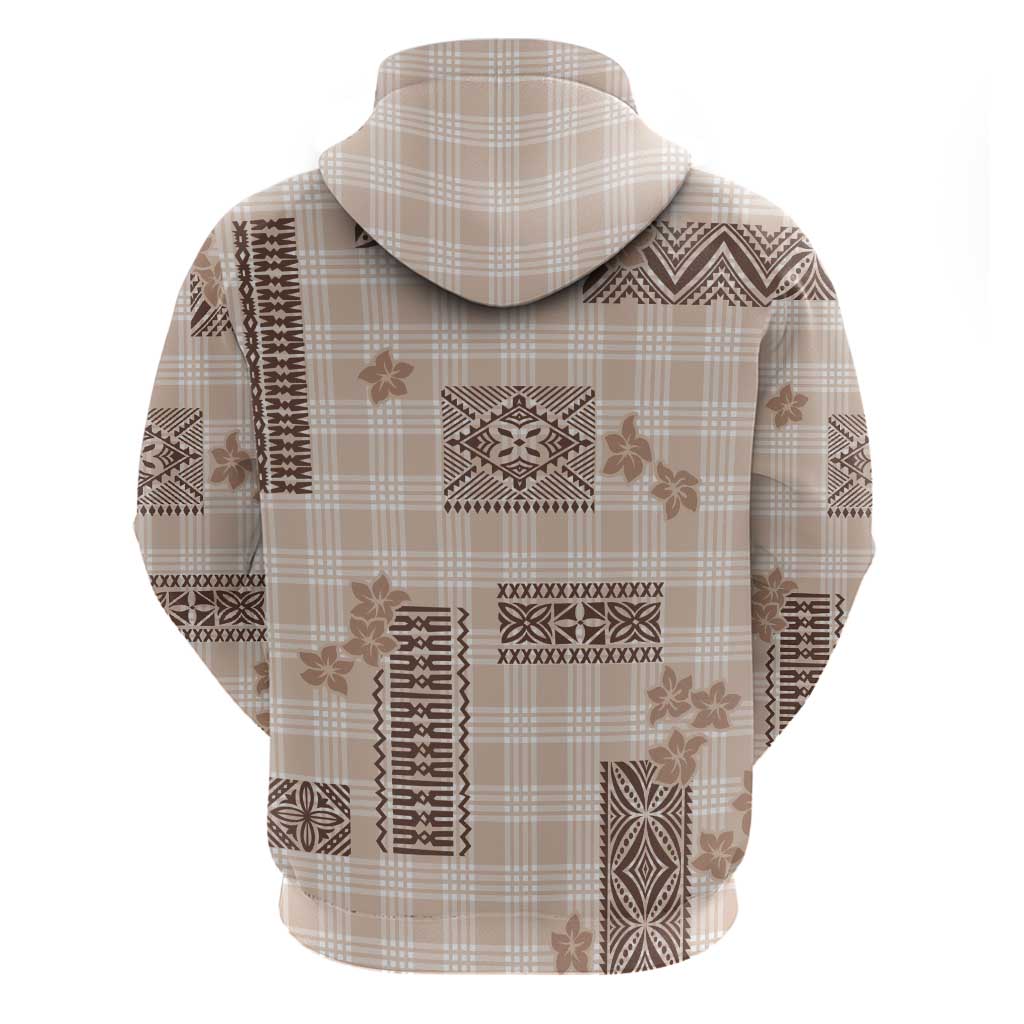 Hawaiian Quilt Tapa On Beige Palaka Motifs Zip Hoodie LT7 - Polynesian Pride