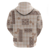 Hawaiian Quilt Tapa On Beige Palaka Motifs Zip Hoodie LT7 - Polynesian Pride