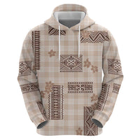 Hawaiian Quilt Tapa On Beige Palaka Motifs Zip Hoodie LT7 - Polynesian Pride