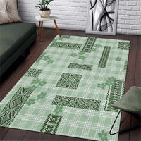 Hawaiian Quilt Tapa On Pastel Mint Palaka Motifs Area Rug