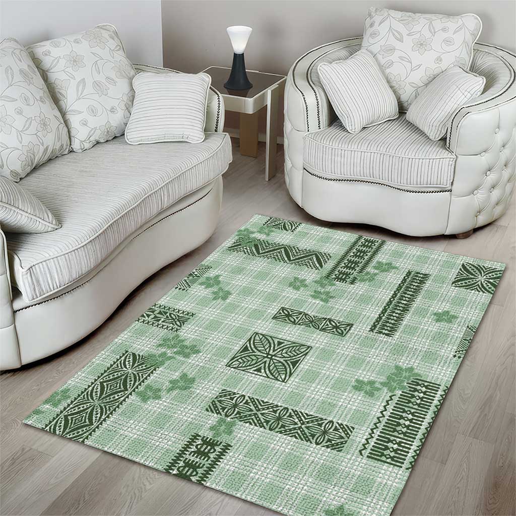 Hawaiian Quilt Tapa On Pastel Mint Palaka Motifs Area Rug