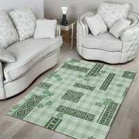 Hawaiian Quilt Tapa On Pastel Mint Palaka Motifs Area Rug