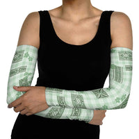 Hawaiian Quilt Tapa On Pastel Mint Palaka Motifs Arm Sleeves
