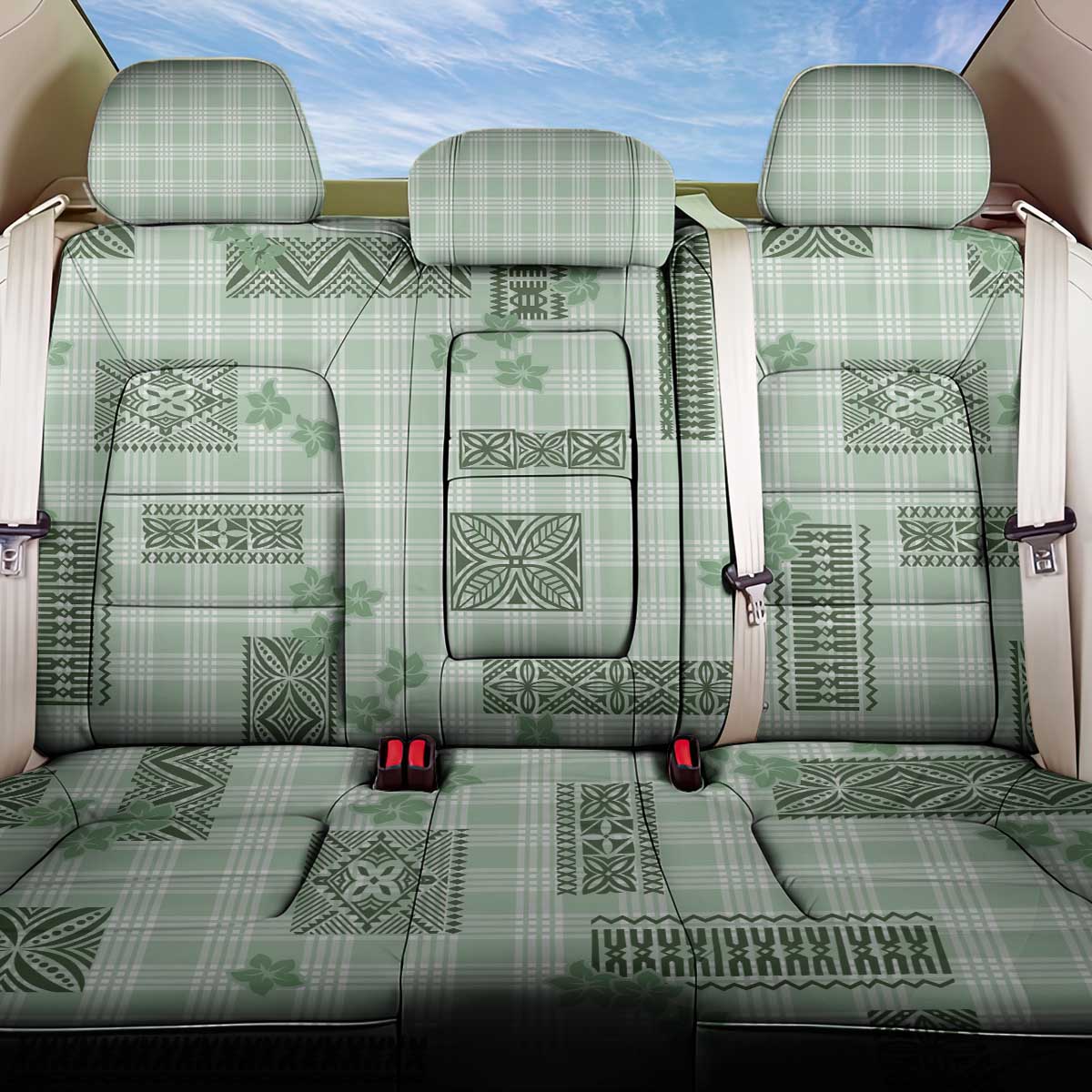 Hawaiian Quilt Tapa On Pastel Mint Palaka Motifs Back Car Seat Cover