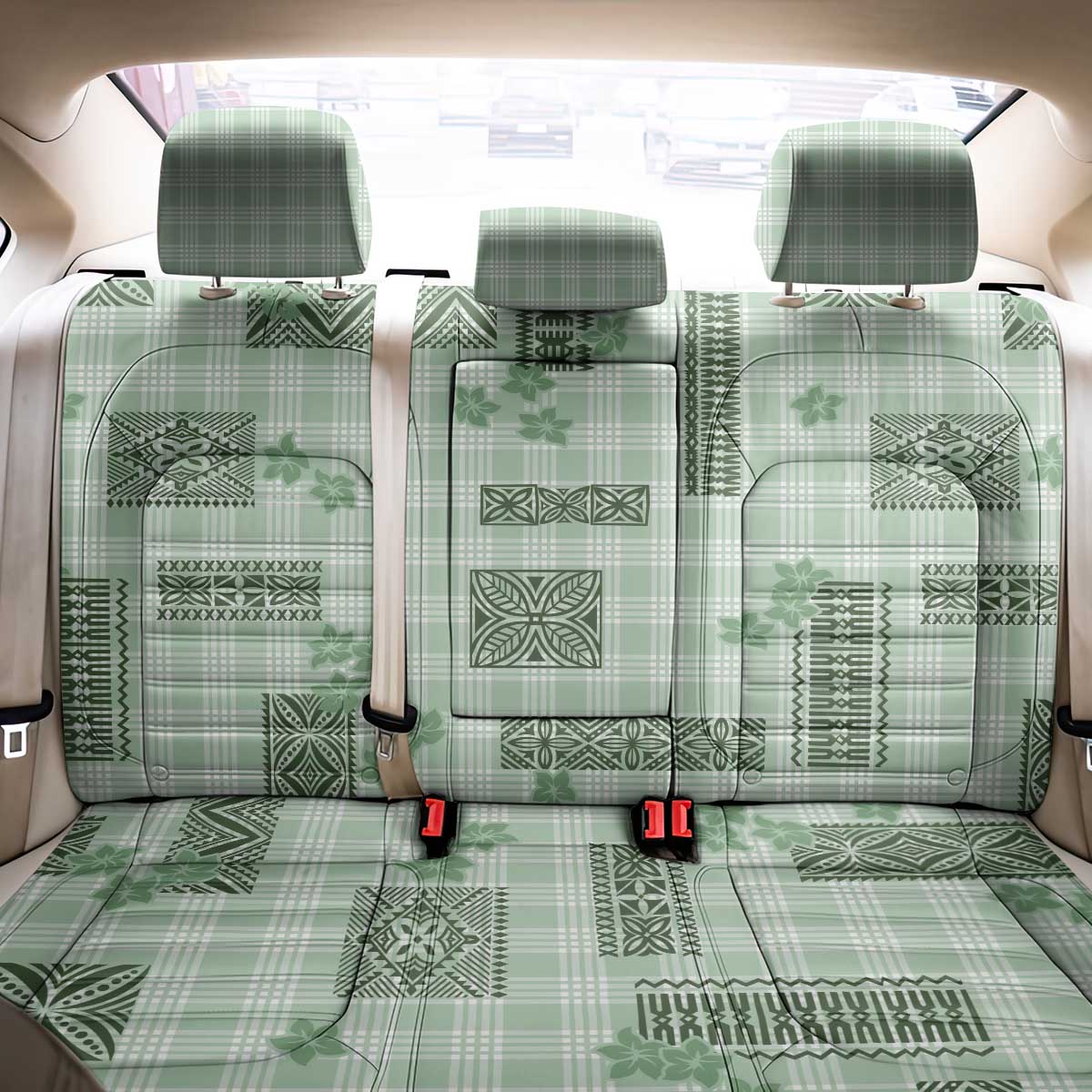 Hawaiian Quilt Tapa On Pastel Mint Palaka Motifs Back Car Seat Cover