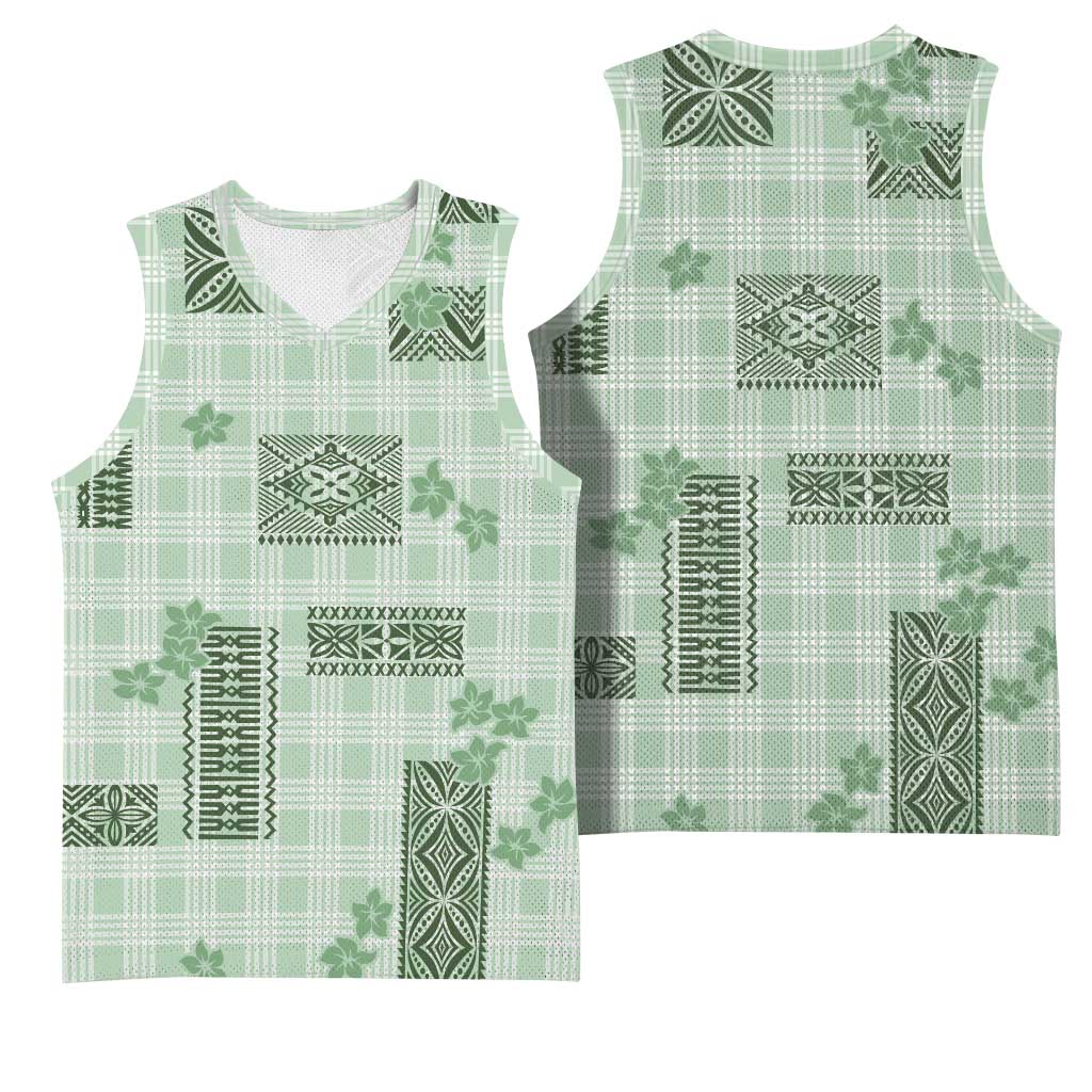 Hawaiian Quilt Tapa On Pastel Mint Palaka Motifs Basketball Jersey LT7 - Polynesian Pride