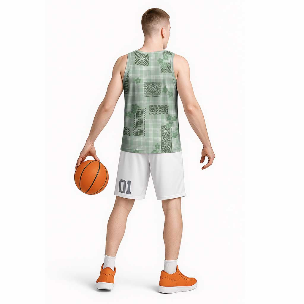 Hawaiian Quilt Tapa On Pastel Mint Palaka Motifs Basketball Jersey LT7 - Polynesian Pride