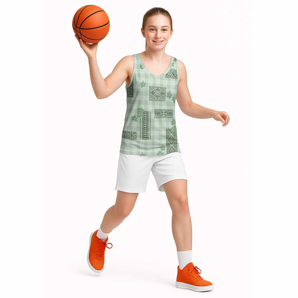 Hawaiian Quilt Tapa On Pastel Mint Palaka Motifs Basketball Jersey LT7 - Polynesian Pride