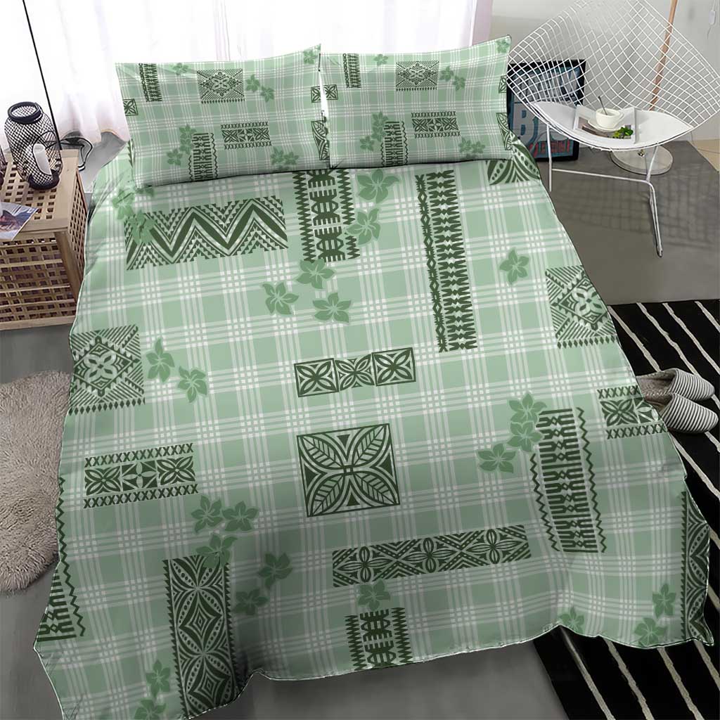 Hawaiian Quilt Tapa On Pastel Mint Palaka Motifs Bedding Set