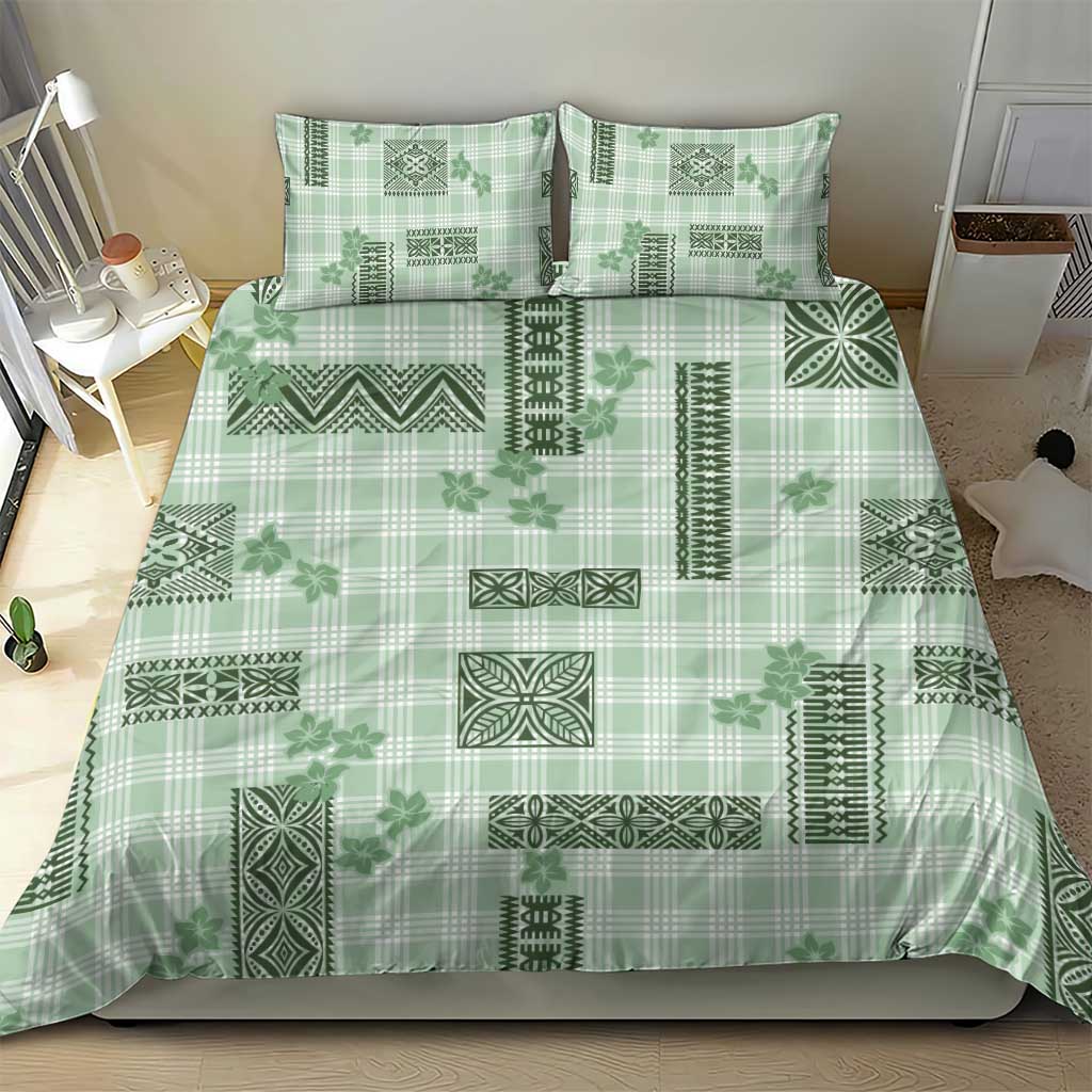 Hawaiian Quilt Tapa On Pastel Mint Palaka Motifs Bedding Set