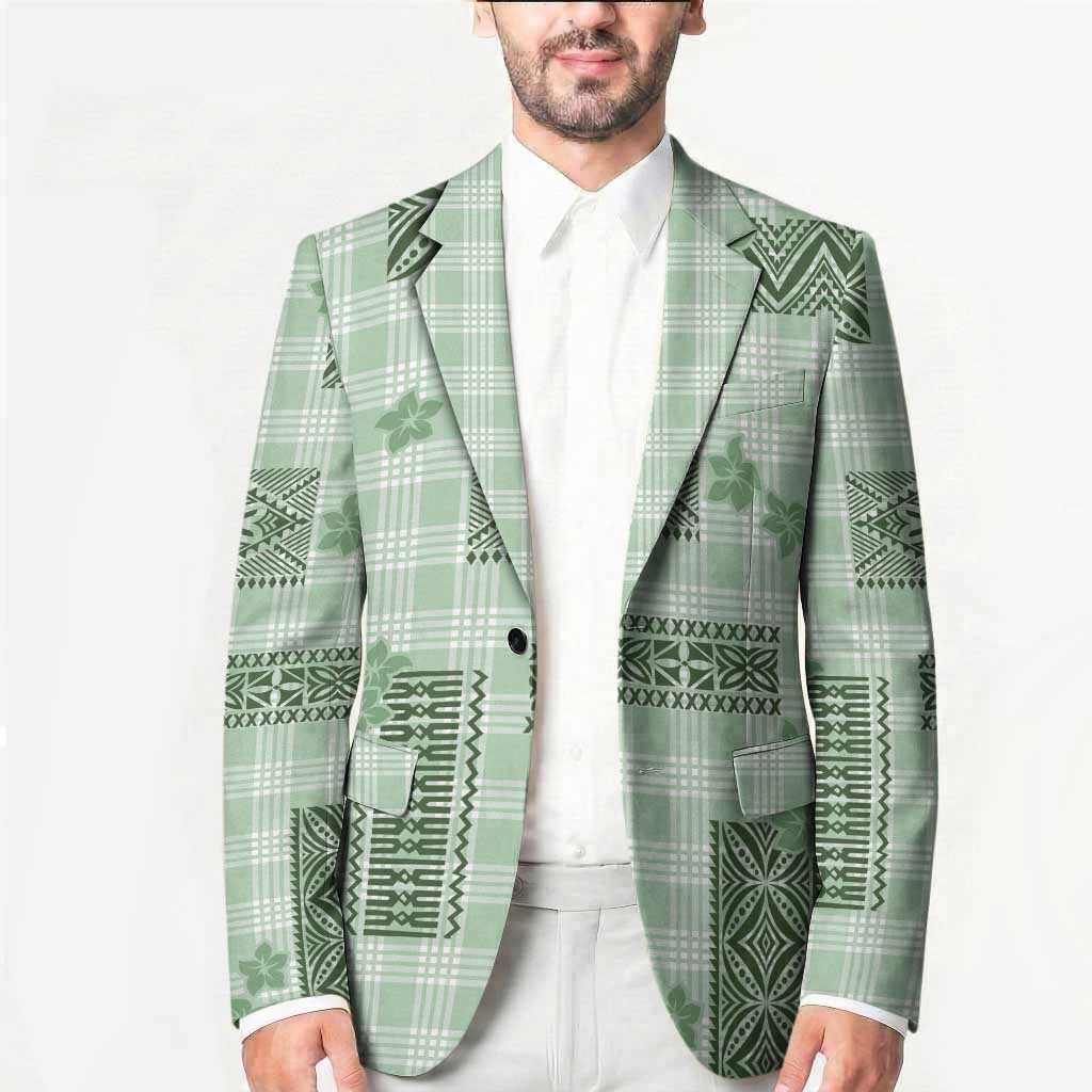 Hawaiian Quilt Tapa On Pastel Mint Palaka Motifs Blazer