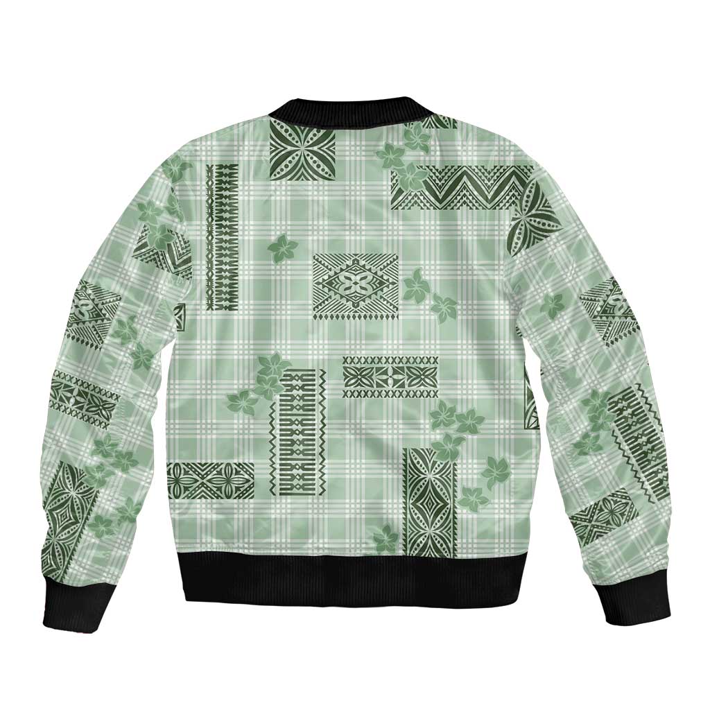 Hawaiian Quilt Tapa On Pastel Mint Palaka Motifs Bomber Jacket LT7 - Polynesian Pride