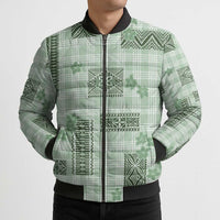 Hawaiian Quilt Tapa On Pastel Mint Palaka Motifs Bomber Puffer Jacket