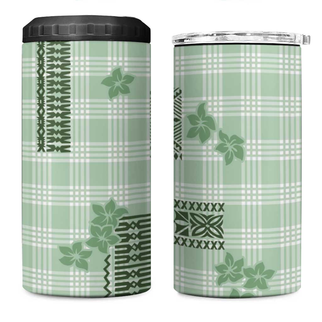 Hawaiian Quilt Tapa On Pastel Mint Palaka Motifs 4 in 1 Can Cooler Tumbler