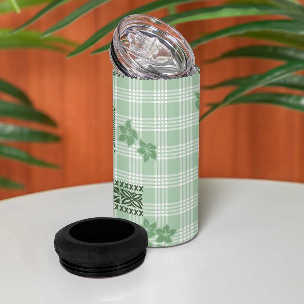 Hawaiian Quilt Tapa On Pastel Mint Palaka Motifs 4 in 1 Can Cooler Tumbler LT7 - Polynesian Pride