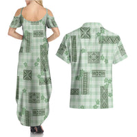 Hawaiian Quilt Tapa On Pastel Mint Palaka Motifs Couples Matching Summer Maxi Dress and Hawaiian Shirt LT7 - Polynesian Pride