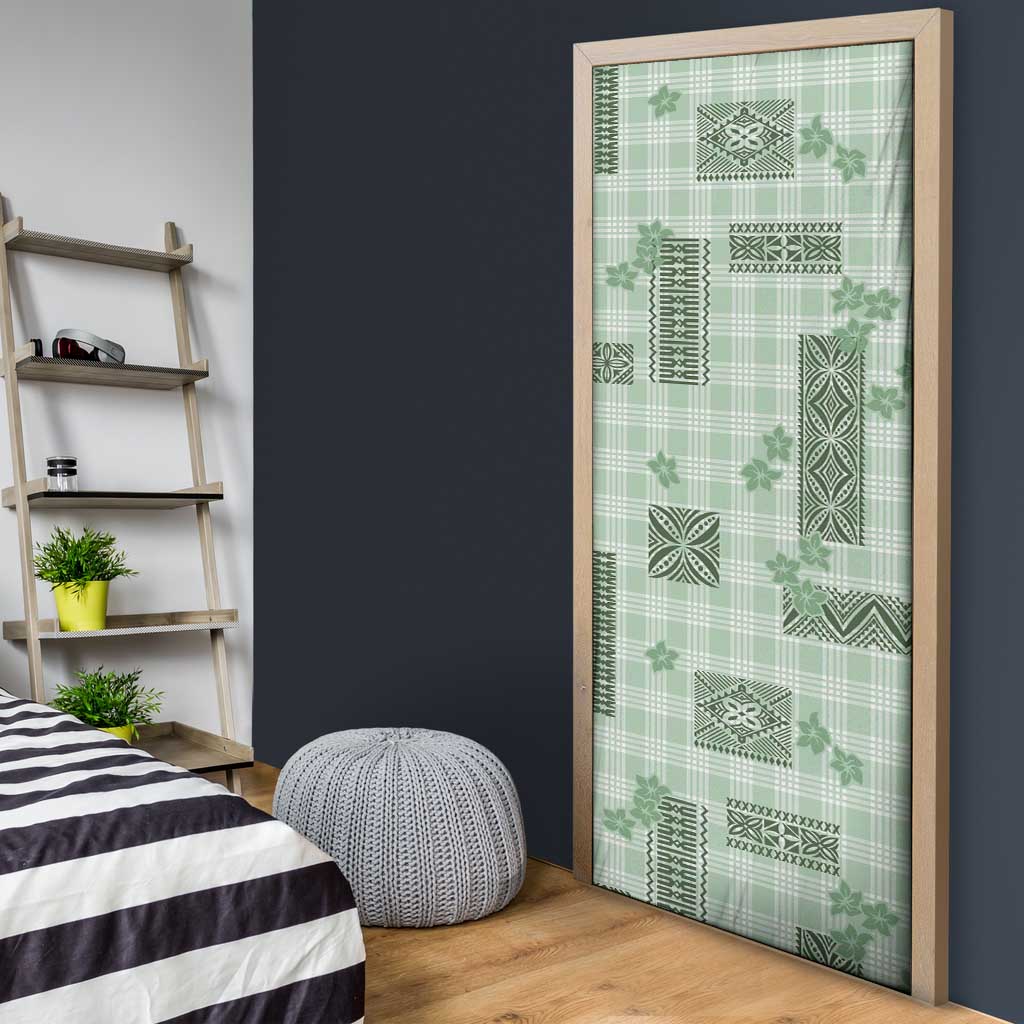 Hawaiian Quilt Tapa On Pastel Mint Palaka Motifs Door Cover
