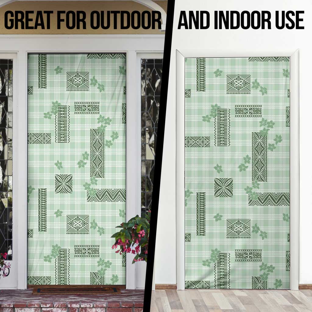 Hawaiian Quilt Tapa On Pastel Mint Palaka Motifs Door Cover