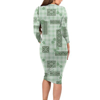 Hawaiian Quilt Tapa On Pastel Mint Palaka Motifs Family Matching Long Sleeve Bodycon Dress and Hawaiian Shirt LT7 - Polynesian Pride