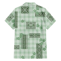 Hawaiian Quilt Tapa On Pastel Mint Palaka Motifs Family Matching Off Shoulder Maxi Dress and Hawaiian Shirt LT7 - Polynesian Pride