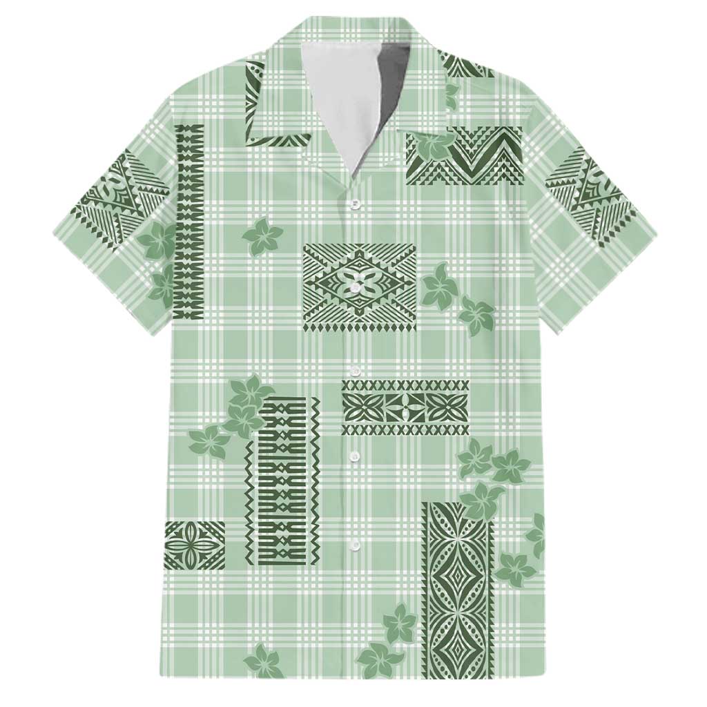 Hawaiian Quilt Tapa On Pastel Mint Palaka Motifs Family Matching Off Shoulder Short Dress and Hawaiian Shirt LT7 Dad's Shirt - Short Sleeve Mint - Polynesian Pride