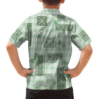 Hawaiian Quilt Tapa On Pastel Mint Palaka Motifs Family Matching Puletasi and Hawaiian Shirt LT7 - Polynesian Pride