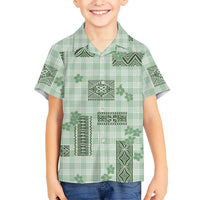 Hawaiian Quilt Tapa On Pastel Mint Palaka Motifs Family Matching Puletasi and Hawaiian Shirt LT7 Son's Shirt Mint - Polynesian Pride