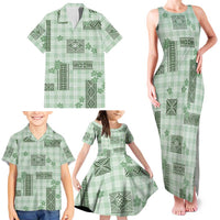 Hawaiian Quilt Tapa On Pastel Mint Palaka Motifs Family Matching Tank Maxi Dress and Hawaiian Shirt LT7 - Polynesian Pride