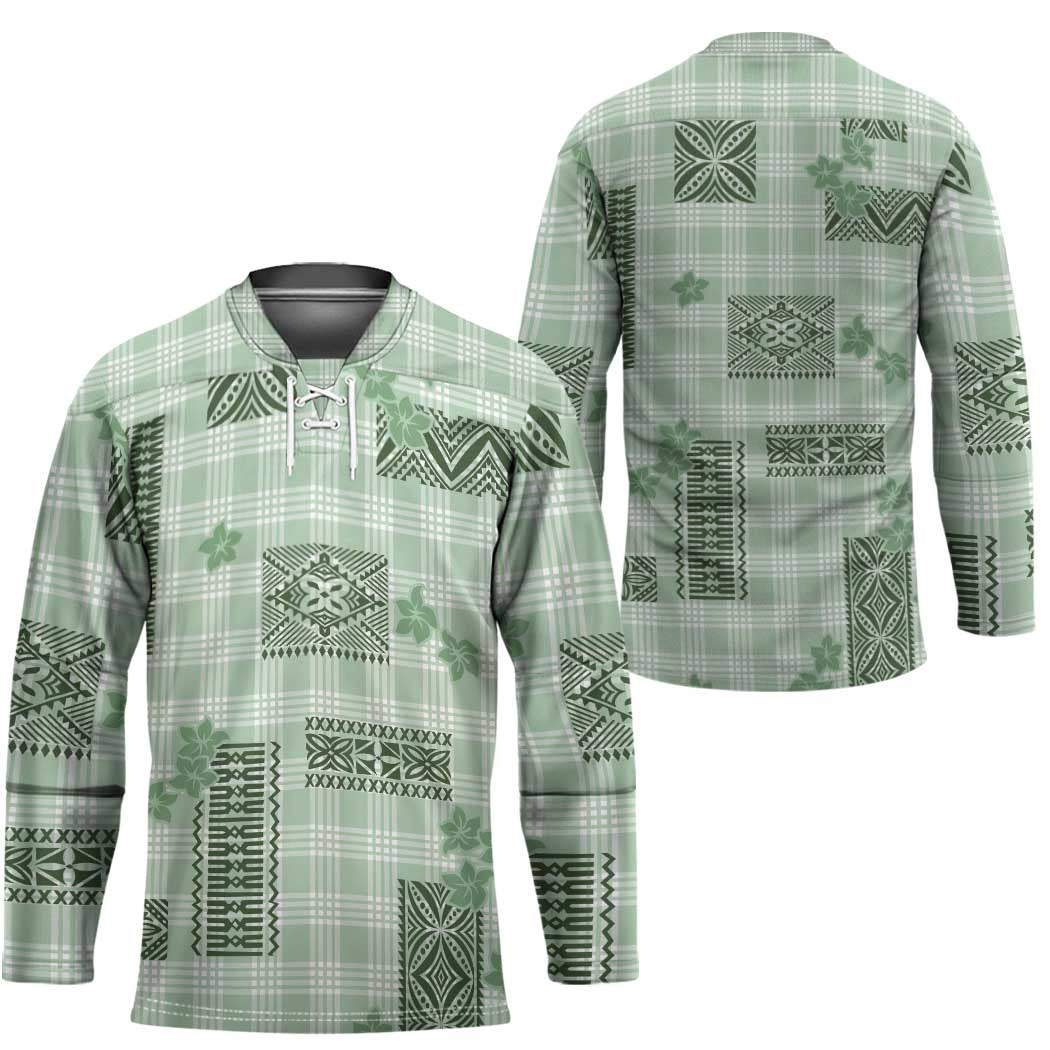 Hawaiian Quilt Tapa On Pastel Mint Palaka Motifs Hockey Jersey