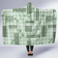 Hawaiian Quilt Tapa On Pastel Mint Palaka Motifs Hooded Blanket