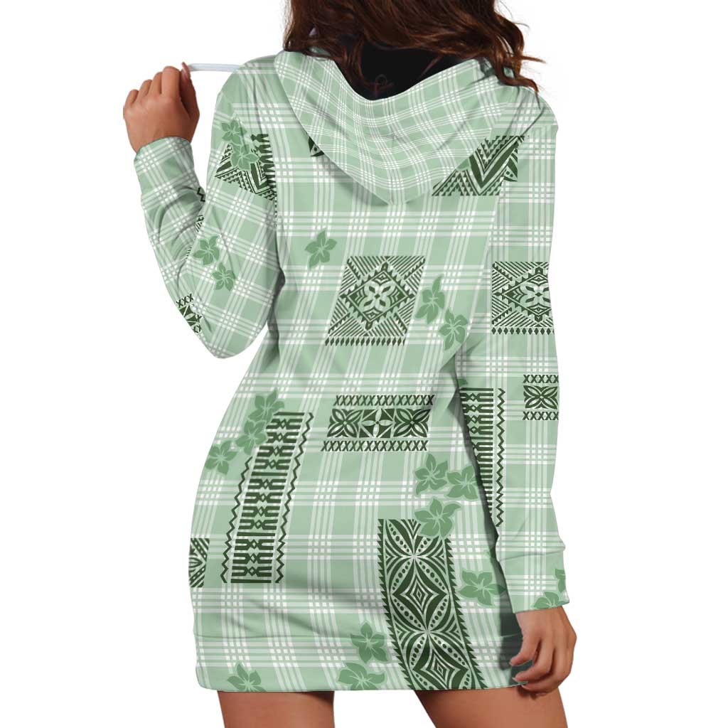 Hawaiian Quilt Tapa On Pastel Mint Palaka Motifs Hoodie Dress LT7 - Polynesian Pride