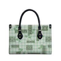 Hawaiian Quilt Tapa On Pastel Mint Palaka Motifs Leather Bag