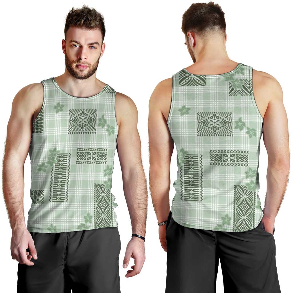 Hawaiian Quilt Tapa On Pastel Mint Palaka Motifs Men Tank Top