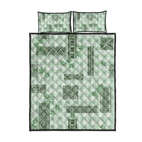 Hawaiian Quilt Tapa On Pastel Mint Palaka Motifs Quilt Bed Set