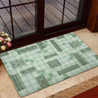 Hawaiian Quilt Tapa On Pastel Mint Palaka Motifs Rubber Doormat LT7 - Polynesian Pride