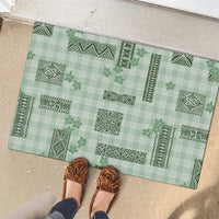 Hawaiian Quilt Tapa On Pastel Mint Palaka Motifs Rubber Doormat LT7 - Polynesian Pride