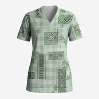 Hawaiian Quilt Tapa On Pastel Mint Palaka Motifs Scrub Top