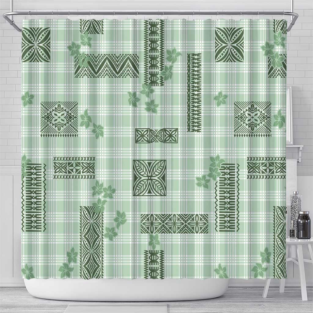 Hawaiian Quilt Tapa On Pastel Mint Palaka Motifs Shower Curtain