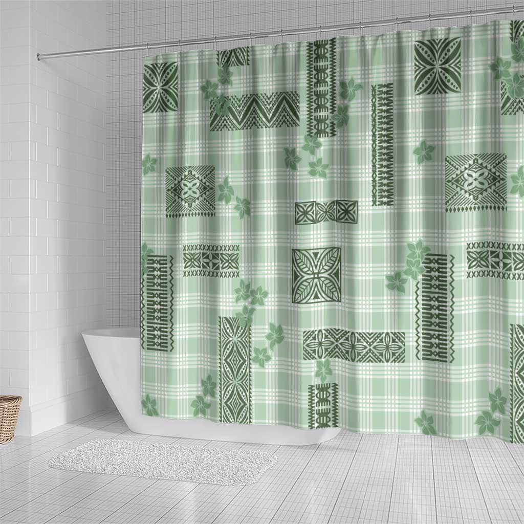 Hawaiian Quilt Tapa On Pastel Mint Palaka Motifs Shower Curtain